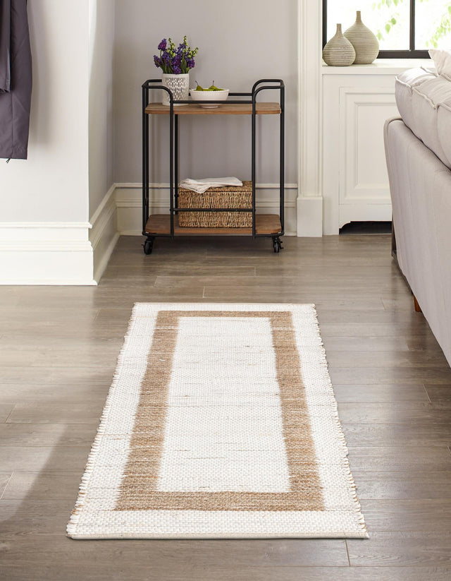 White and Natural 3' x 10' Chindi Jute Runner Rug