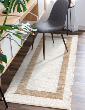 White and Natural 3' x 10' Chindi Jute Runner Rug