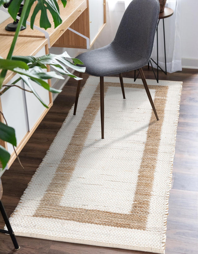White and Natural 3' x 10' Chindi Jute Runner Rug