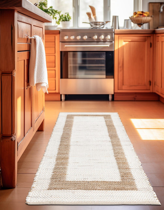 White and Natural 3' x 10' Chindi Jute Runner Rug