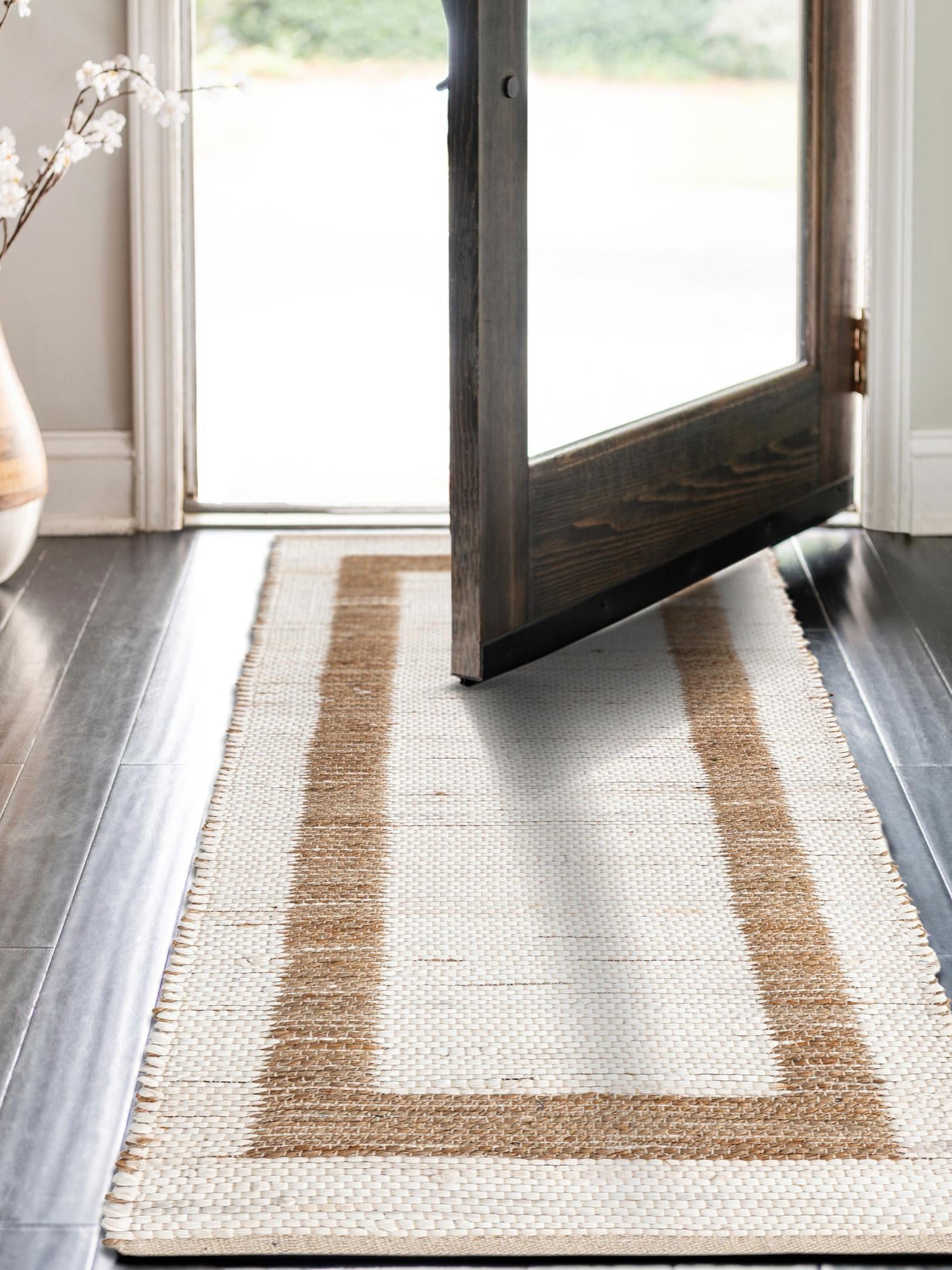 White and Natural 2' 7 x 10' Chindi Jute Runner Area Rug Interior Design Home Decor Carpet Mat for Sale at Rug Engine