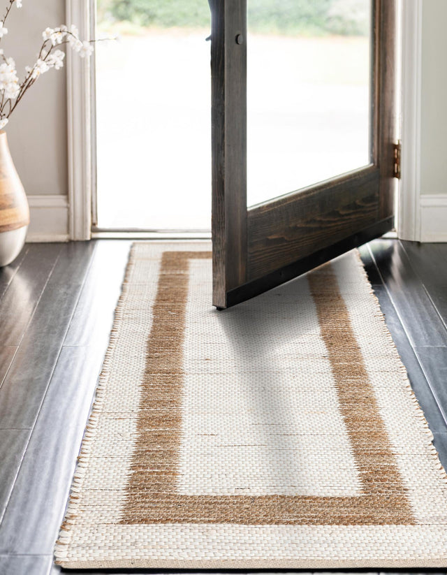 White and Natural 3' x 10' Chindi Jute Runner Rug