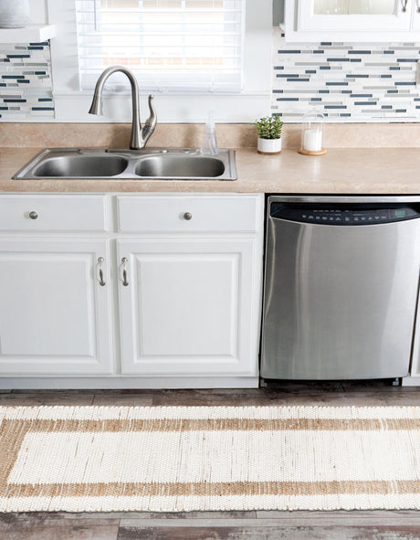 White and Natural 2' 7 x 10' Chindi Jute Runner Area Rug Interior Design Home Decor Carpet Mat for Sale at Rug Engine