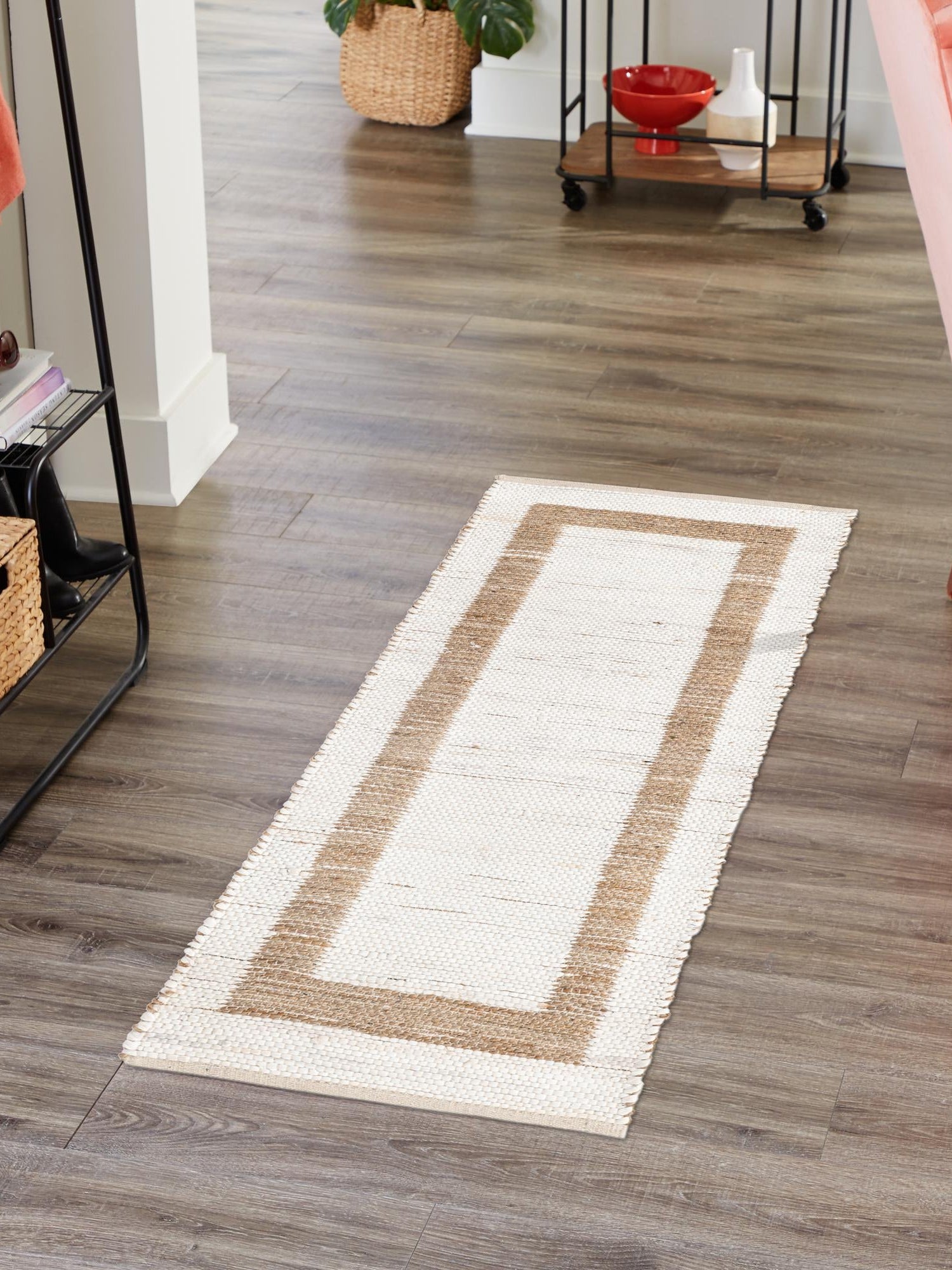 White and Natural 2' 7 x 10' Chindi Jute Runner Area Rug Interior Design Home Decor Carpet Mat for Sale at Rug Engine