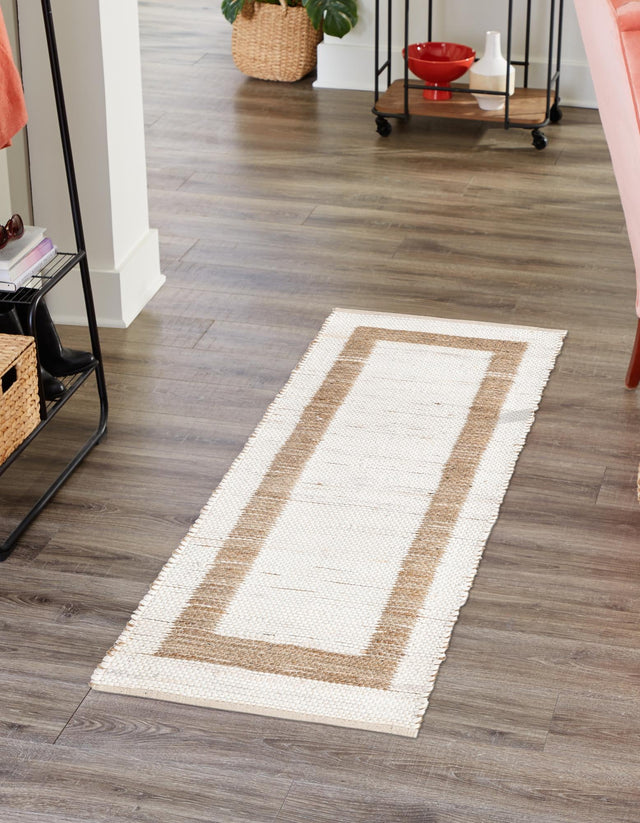 White and Natural 3' x 10' Chindi Jute Runner Rug