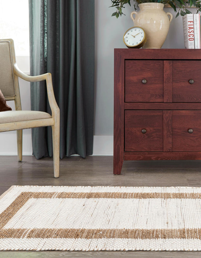White and Natural 3' x 10' Chindi Jute Runner Rug