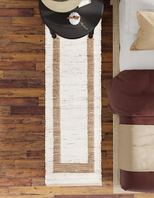 White and Natural 3' x 10' Chindi Jute Runner Rug