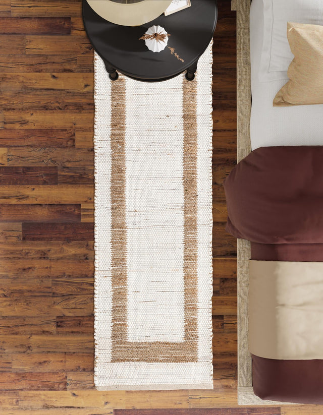 White and Natural 3' x 10' Chindi Jute Runner Rug