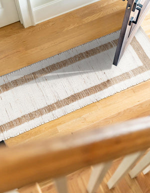 White and Natural 3' x 10' Chindi Jute Runner Rug
