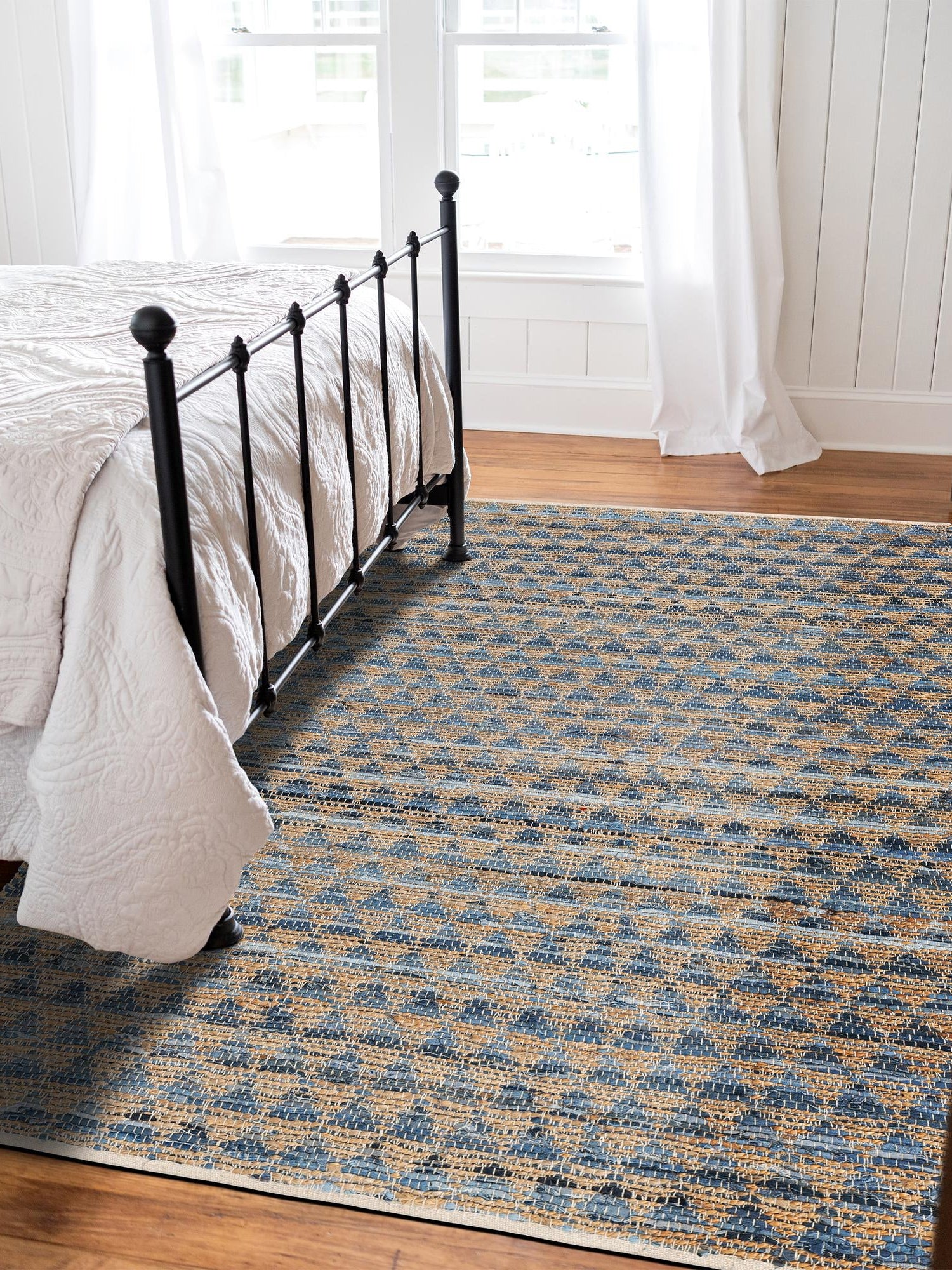 Navy Blue 7' 1 x 10' Chindi Jute Rectangle Area Rug Interior Design Home Decor Carpet Mat for Sale at Rug Engine