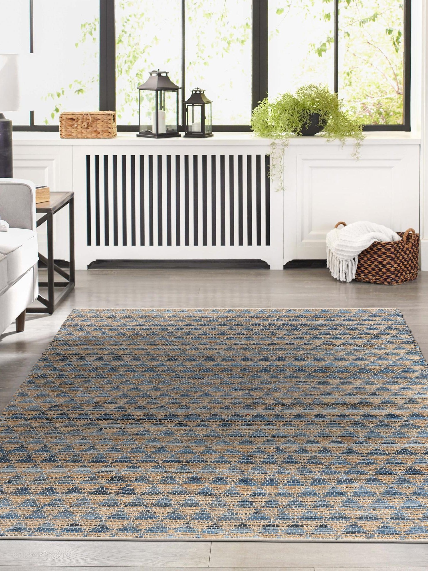 Navy Blue 9' x 12' Chindi Jute Rectangle Area Rug Interior Design Home Decor Carpet Mat for Sale at Rug Engine