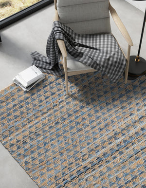 Navy Blue 4' 1 x 6' 1 Chindi Jute Rectangle Rug