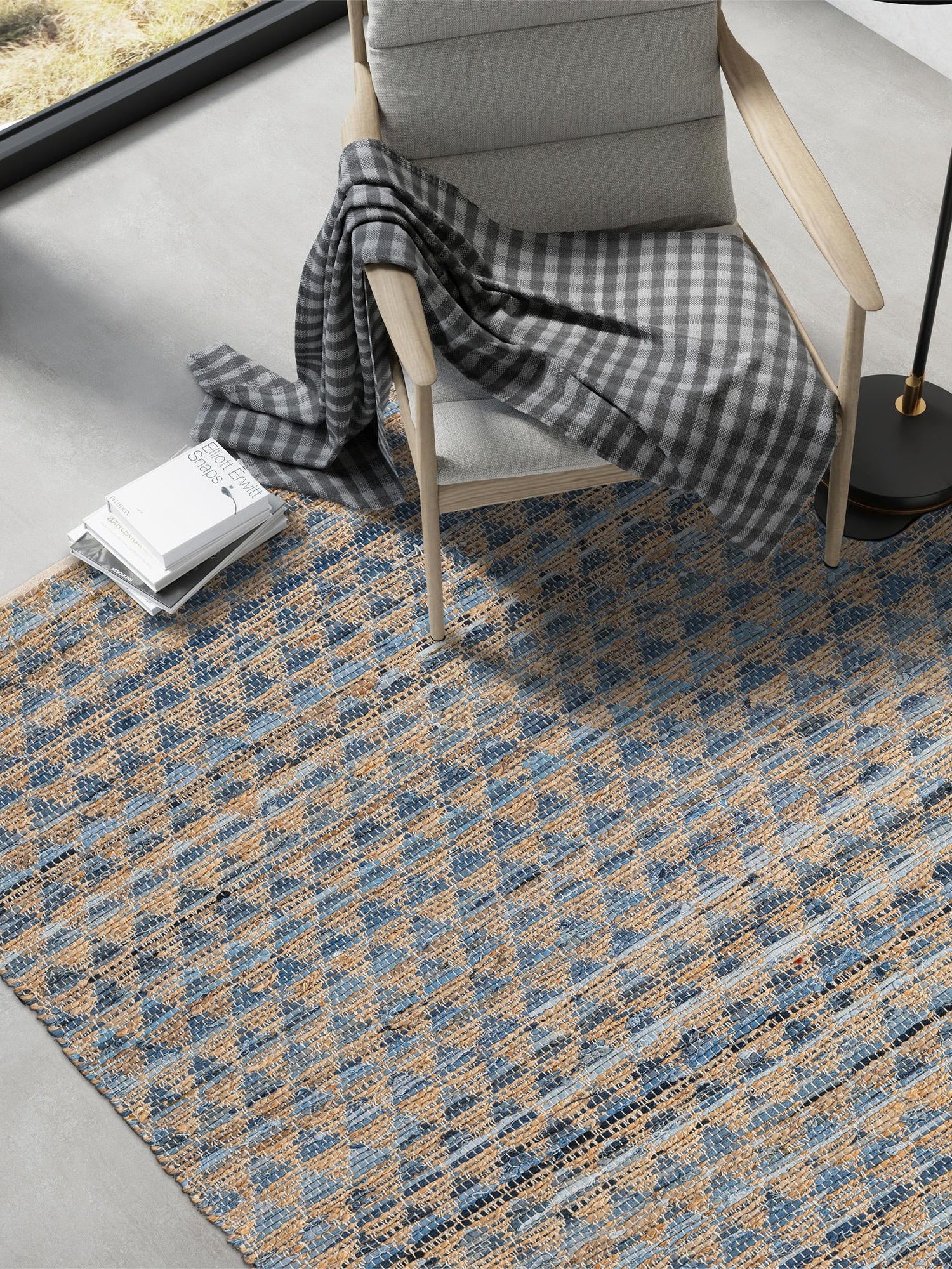 Navy Blue 5' 1 x 8' Chindi Jute Rectangle Area Rug Interior Design Home Decor Carpet Mat for Sale at Rug Engine