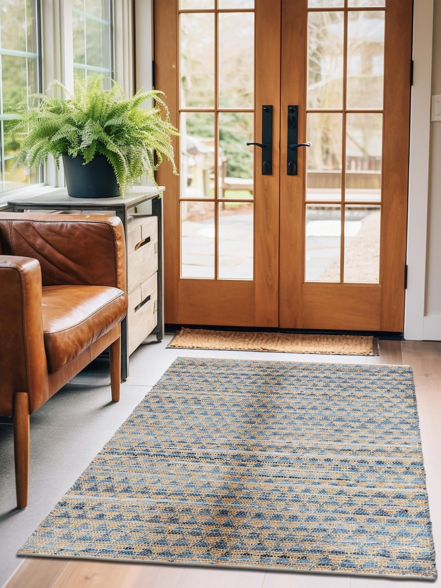 Navy Blue 9' x 12' Chindi Jute Rectangle Area Rug Interior Design Home Decor Carpet Mat for Sale at Rug Engine
