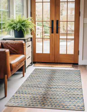 Navy Blue 4' 1 x 6' 1 Chindi Jute Rectangle Rug