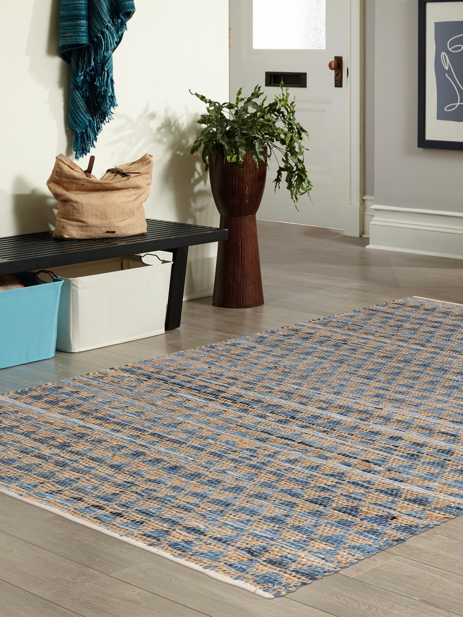 Navy Blue 7' 1 x 10' Chindi Jute Rectangle Area Rug Interior Design Home Decor Carpet Mat for Sale at Rug Engine