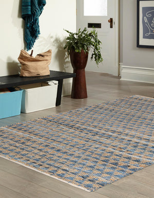 Navy Blue 4' 1 x 6' 1 Chindi Jute Rectangle Rug