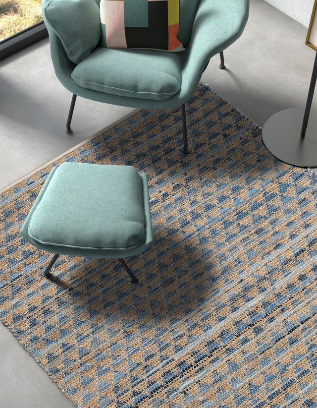 Navy Blue 4' 1 x 6' 1 Chindi Jute Rectangle Rug