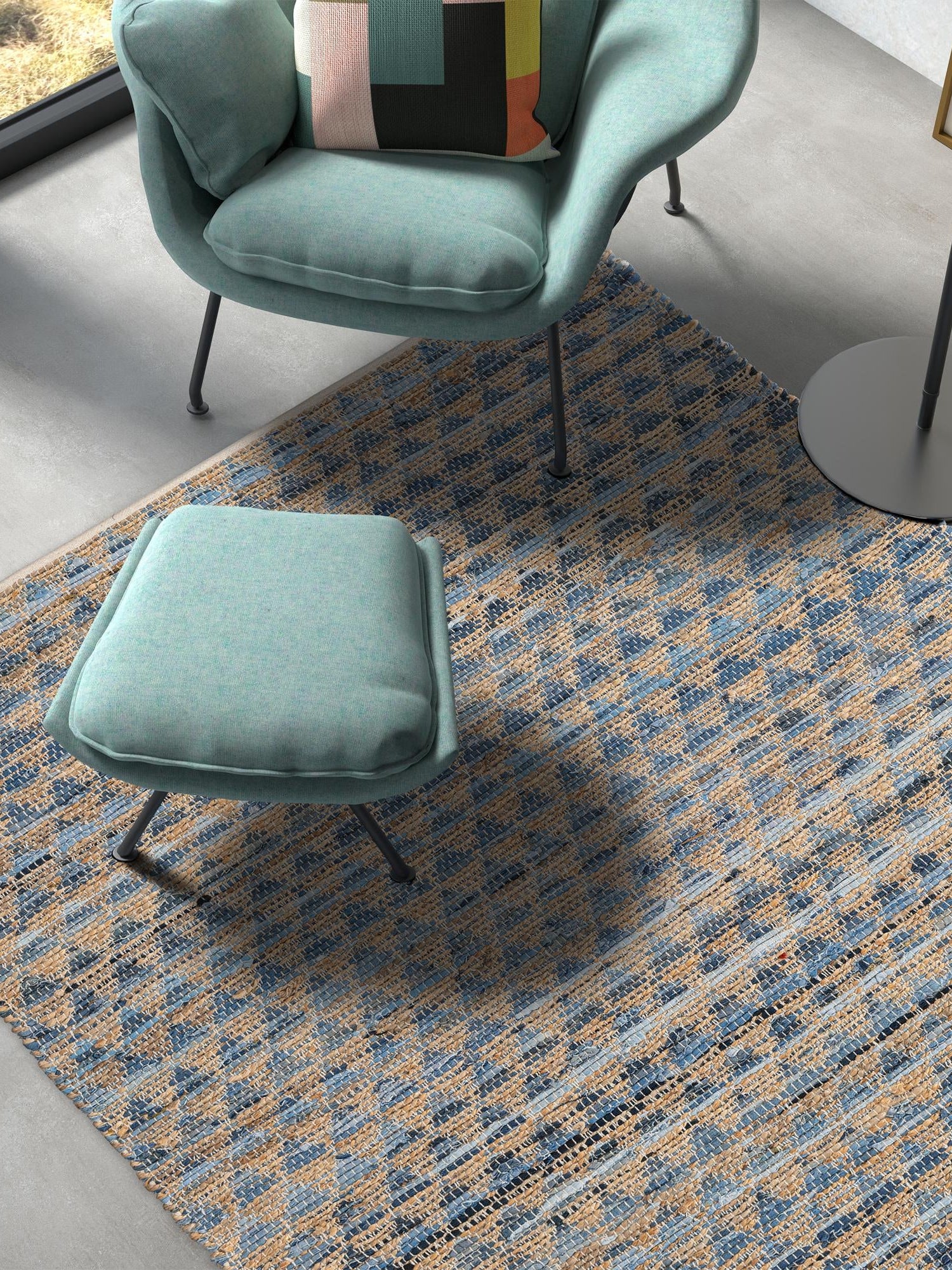 Navy Blue 7' 1 x 10' Chindi Jute Rectangle Area Rug Interior Design Home Decor Carpet Mat for Sale at Rug Engine