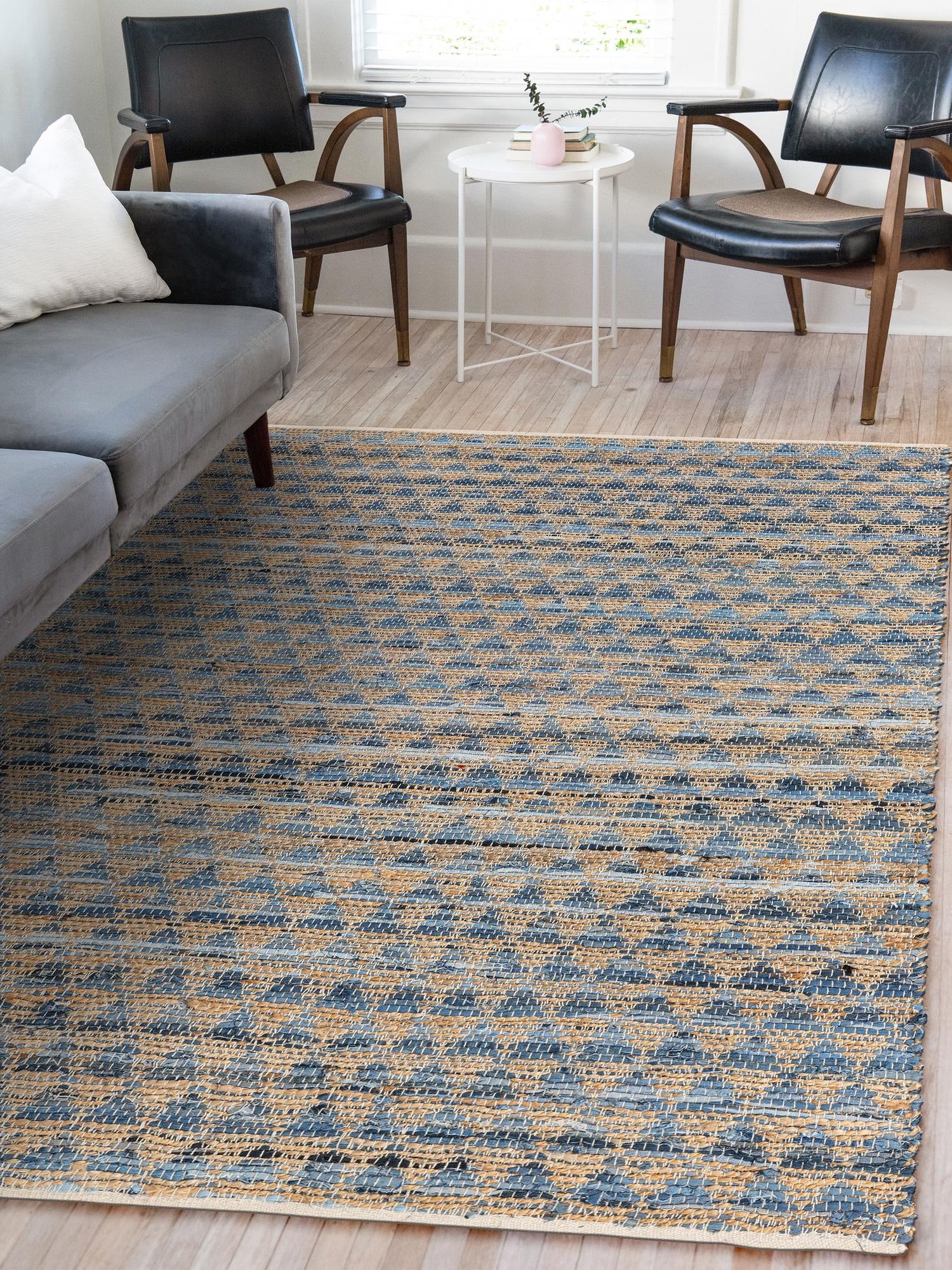 Navy Blue 4' 1 x 6' 1 Chindi Jute Rectangle Area Rug Interior Design Home Decor Carpet Mat for Sale at Rug Engine