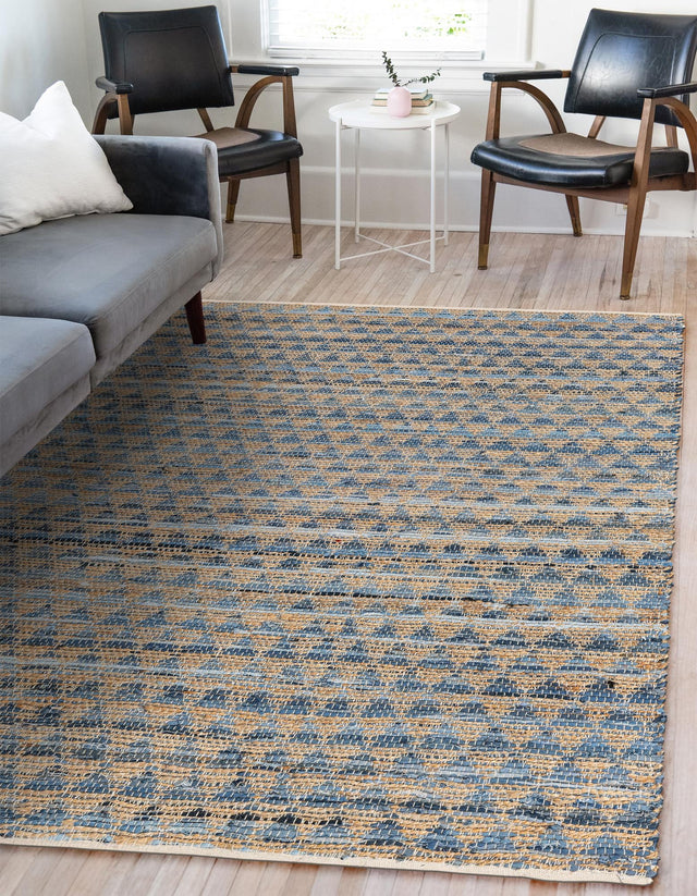 Navy Blue 4' 1 x 6' 1 Chindi Jute Rectangle Rug
