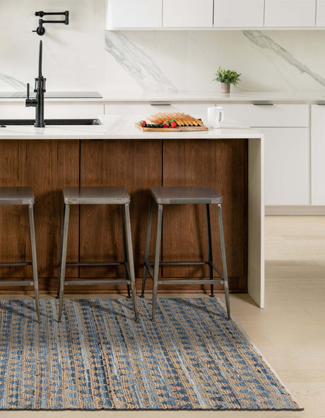 Navy Blue 4' 1 x 6' 1 Chindi Jute Rectangle Area Rug Interior Design Home Decor Carpet Mat for Sale at Rug Engine