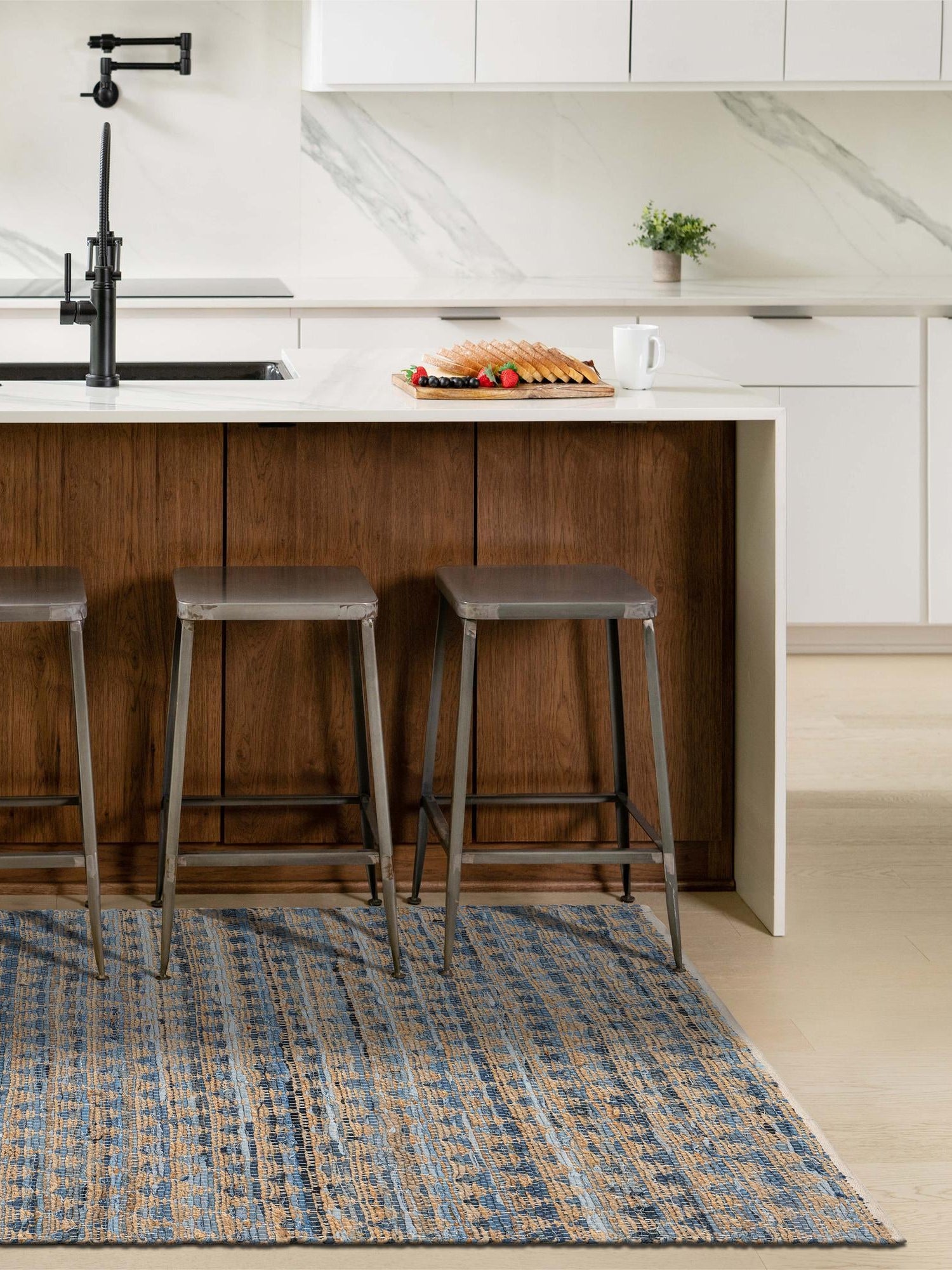 Navy Blue 7' 1 x 10' Chindi Jute Rectangle Area Rug Interior Design Home Decor Carpet Mat for Sale at Rug Engine