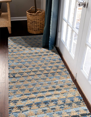 Navy Blue 3' x 10' Chindi Jute Runner Rug
