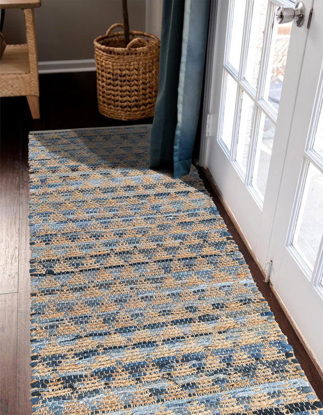 Navy Blue 3' x 10' Chindi Jute Runner Rug
