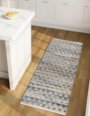 Navy Blue 3' x 10' Chindi Jute Runner Rug
