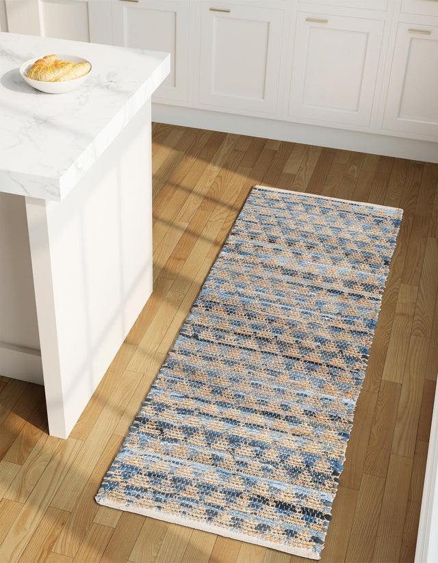 Navy Blue 3' x 10' Chindi Jute Runner Rug