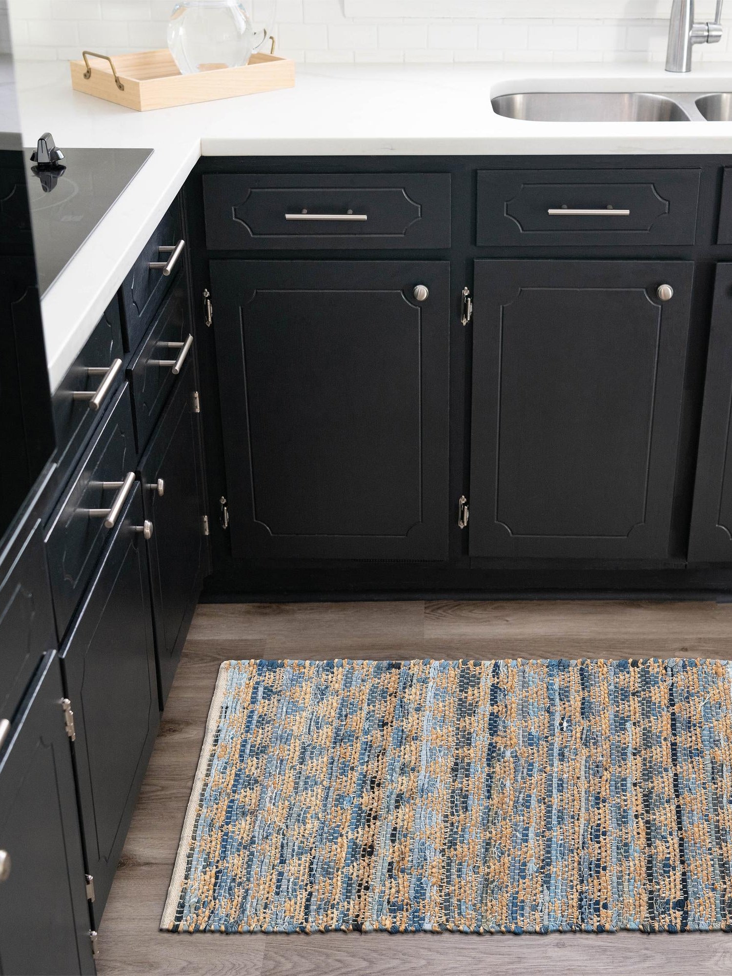 Navy Blue 2' 7 x 10' Chindi Jute Runner Area Rug Interior Design Home Decor Carpet Mat for Sale at Rug Engine