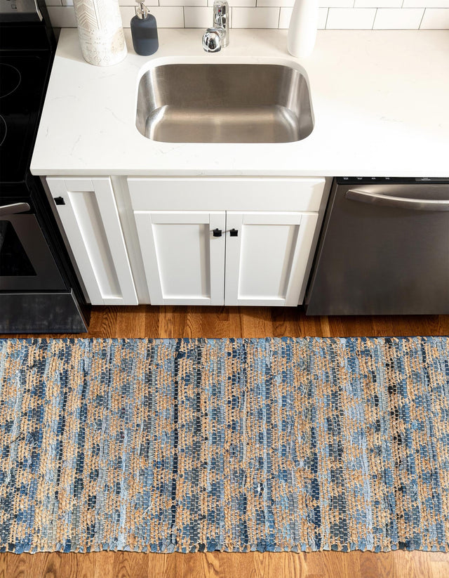 Navy Blue 3' x 10' Chindi Jute Runner Rug