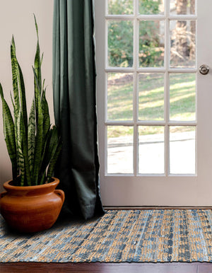Navy Blue 3' x 10' Chindi Jute Runner Rug