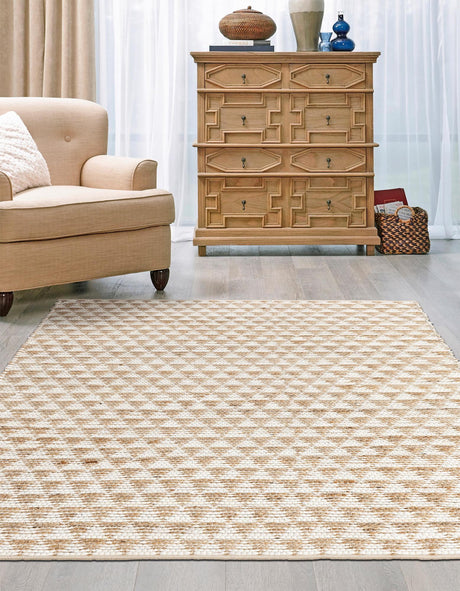 White 4' 1 x 6' 1 Chindi Jute Rectangle Area Rug Interior Design Home Decor Carpet Mat for Sale at Rug Engine