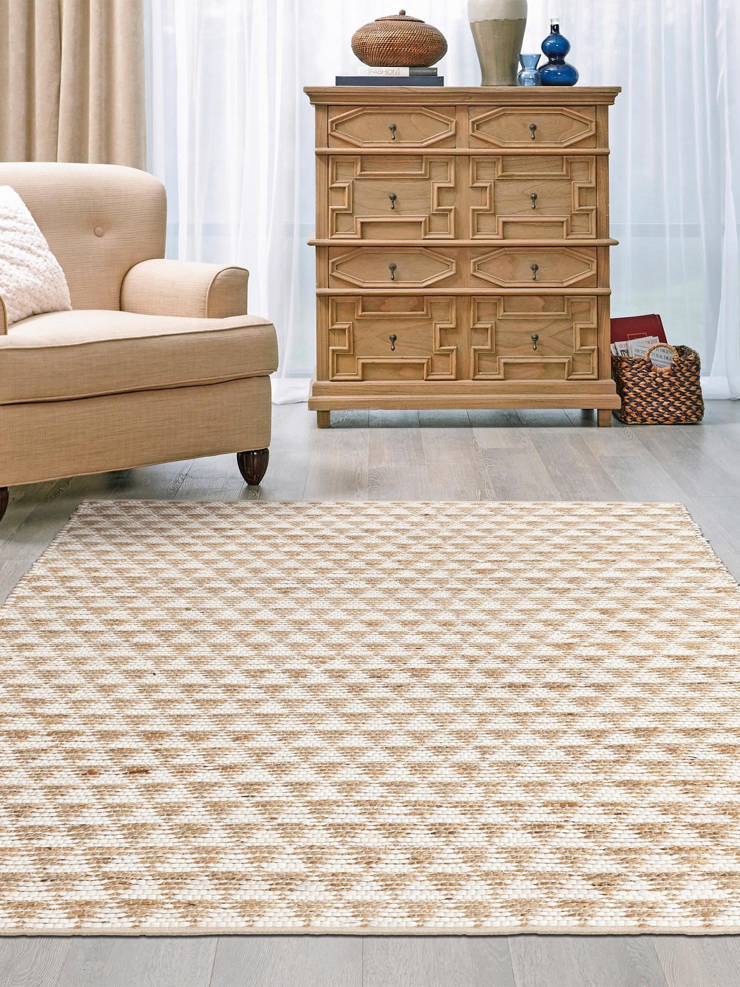 White 10' x 14' 1 Chindi Jute Rectangle Area Rug Interior Design Home Decor Carpet Mat for Sale at Rug Engine