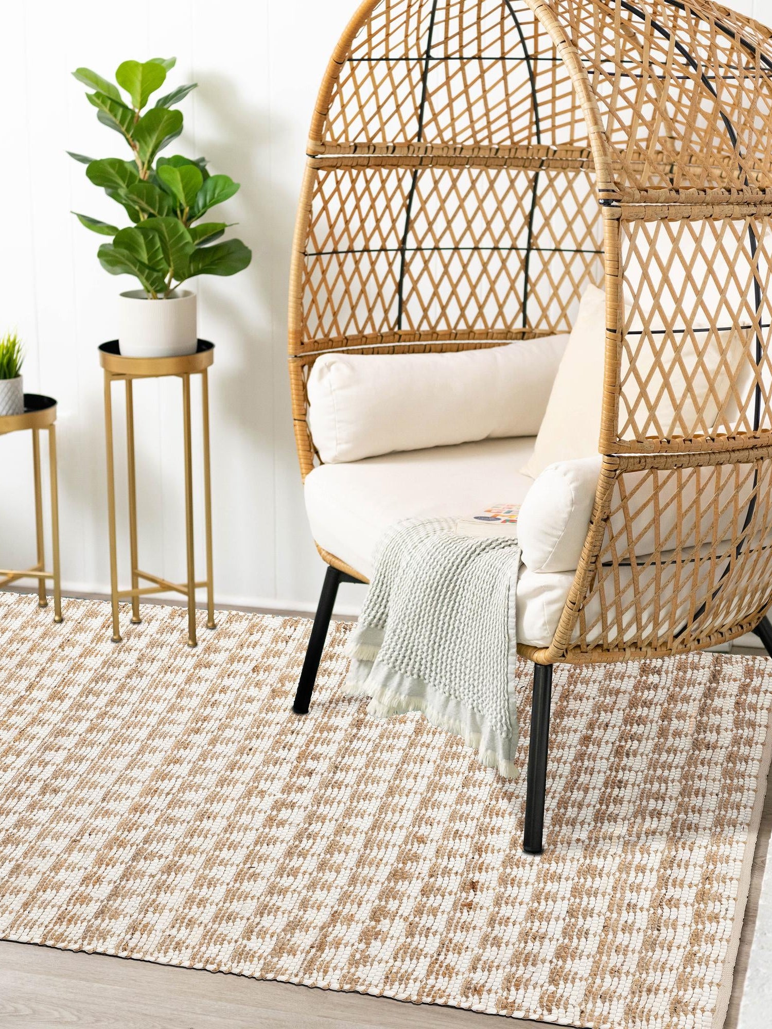 White 10' x 14' 1 Chindi Jute Rectangle Area Rug Interior Design Home Decor Carpet Mat for Sale at Rug Engine