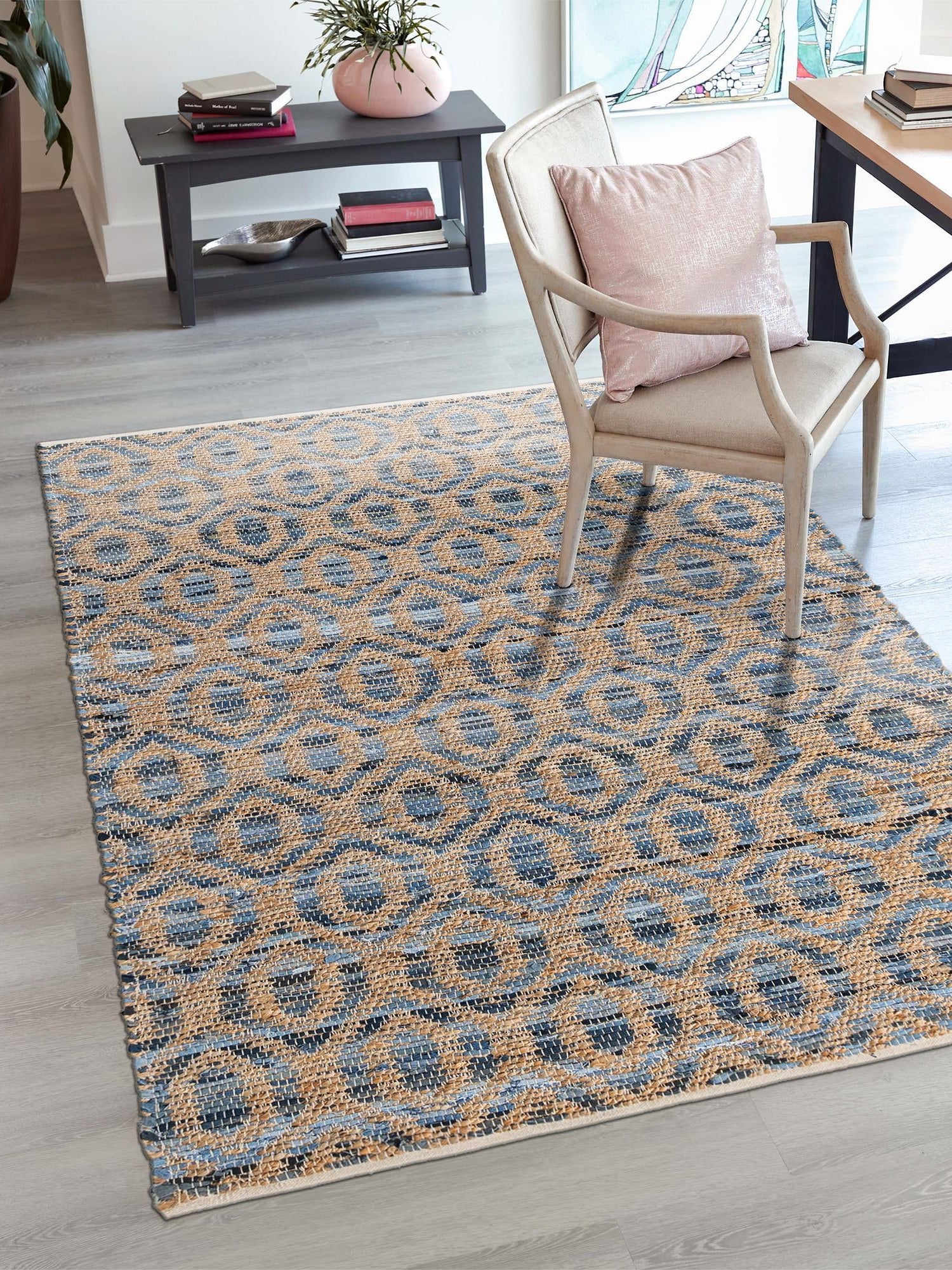 Navy Blue 8' x 11' Chindi Jute Rectangle Area Rug Interior Design Home Decor Carpet Mat for Sale at Rug Engine