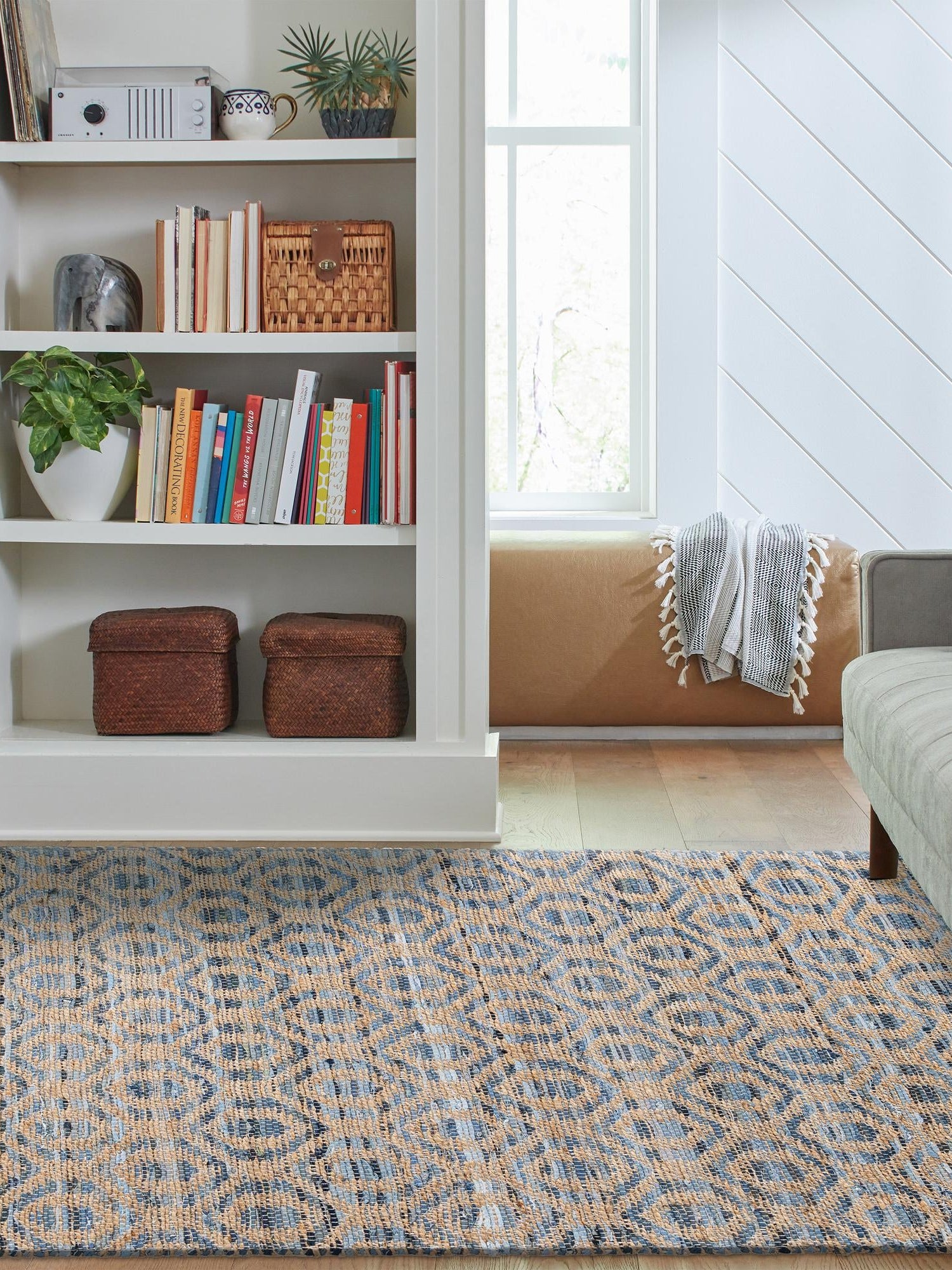 Navy Blue 9' x 12' Chindi Jute Rectangle Area Rug Interior Design Home Decor Carpet Mat for Sale at Rug Engine