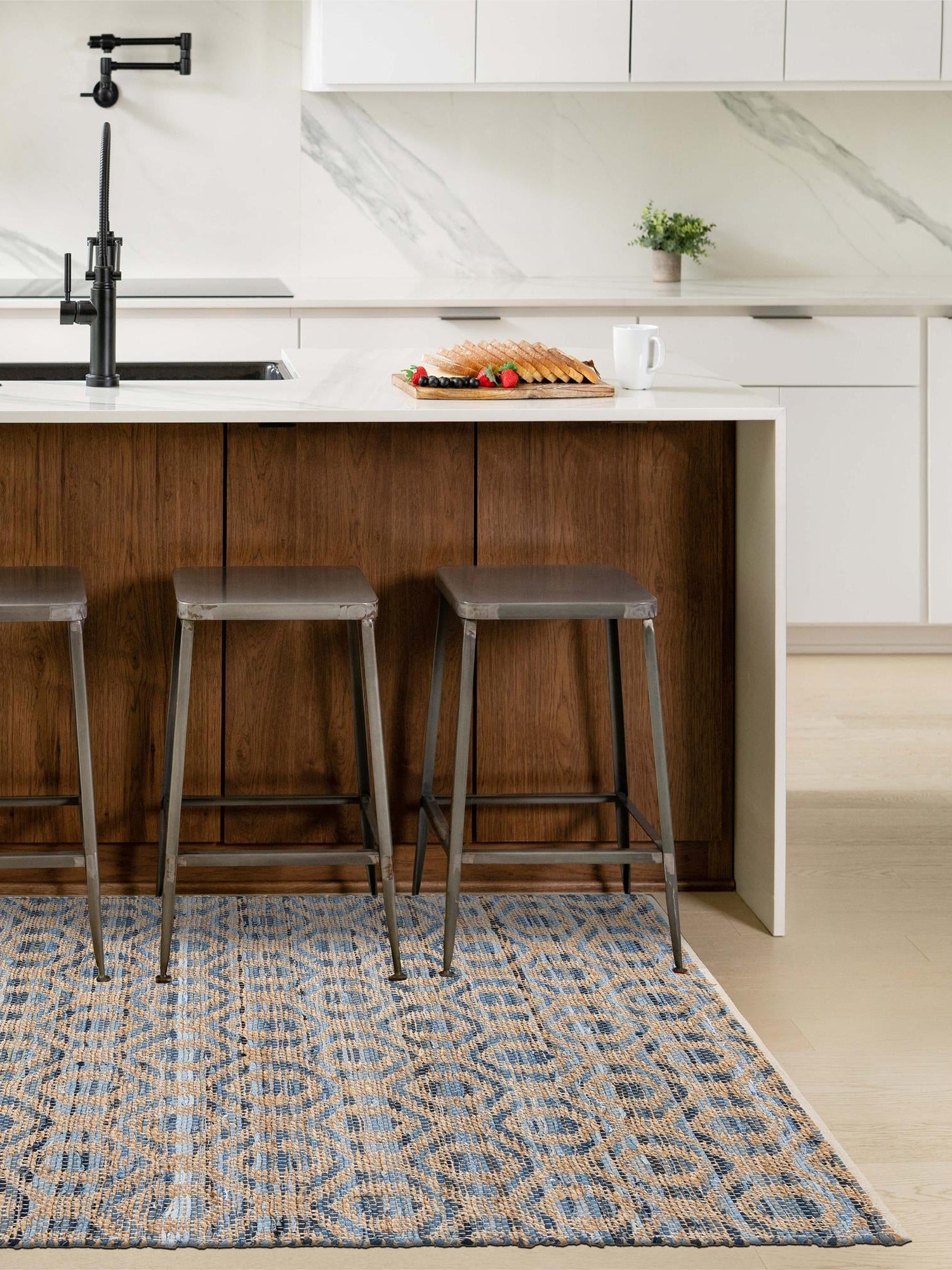 Navy Blue 4' 1 x 6' 1 Chindi Jute Rectangle Area Rug Interior Design Home Decor Carpet Mat for Sale at Rug Engine