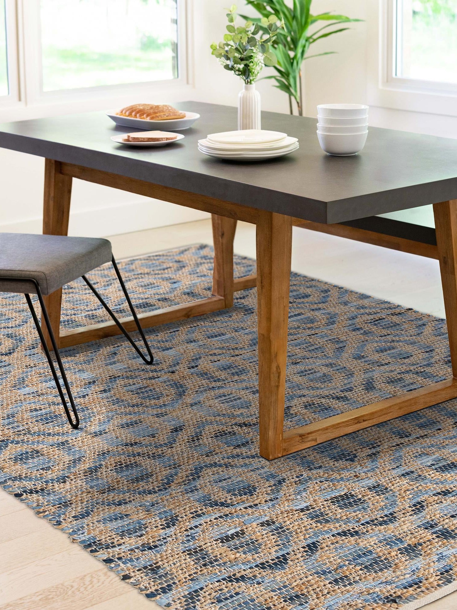 Navy Blue 9' x 12' Chindi Jute Rectangle Area Rug Interior Design Home Decor Carpet Mat for Sale at Rug Engine