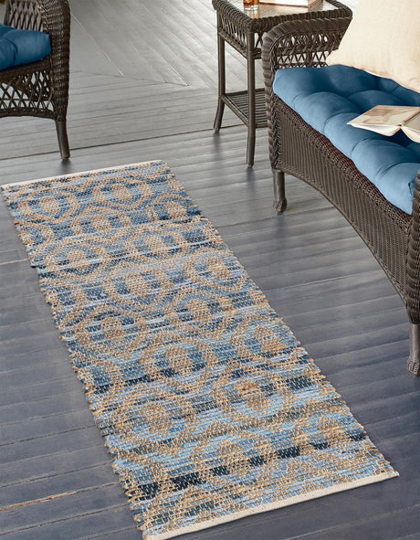 Navy Blue 3' x 10' Chindi Jute Runner Rug