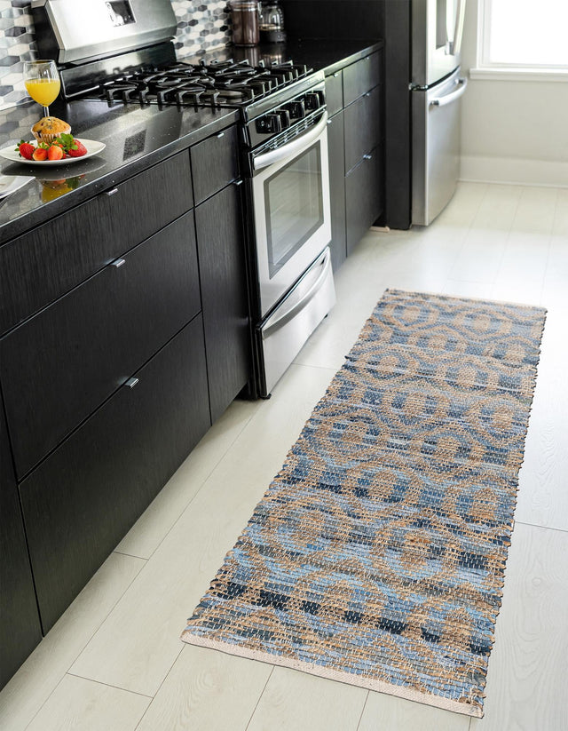 Navy Blue 3' x 10' Chindi Jute Runner Rug