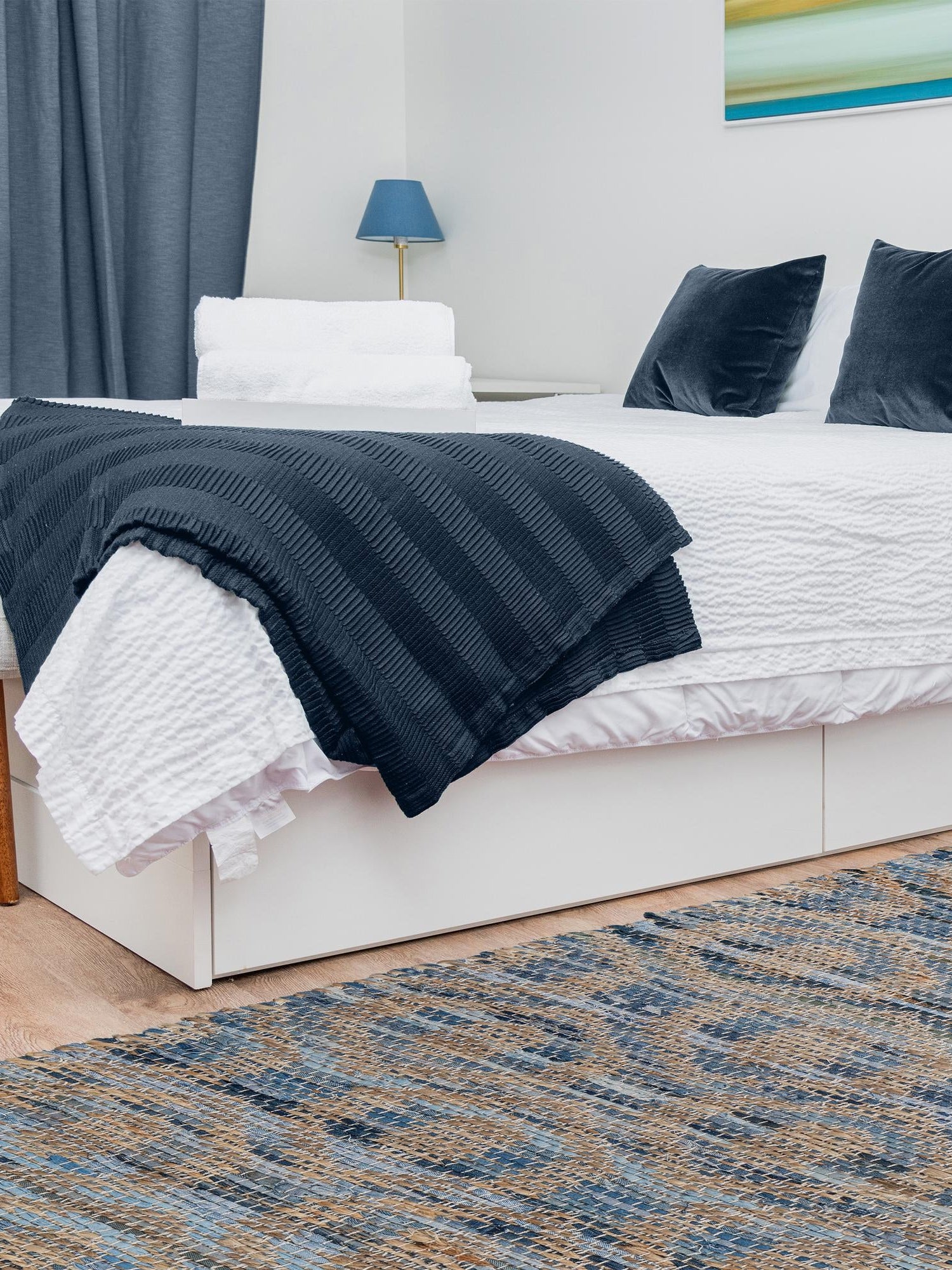 Navy Blue 2' 7 x 10' Chindi Jute Runner Area Rug Interior Design Home Decor Carpet Mat for Sale at Rug Engine