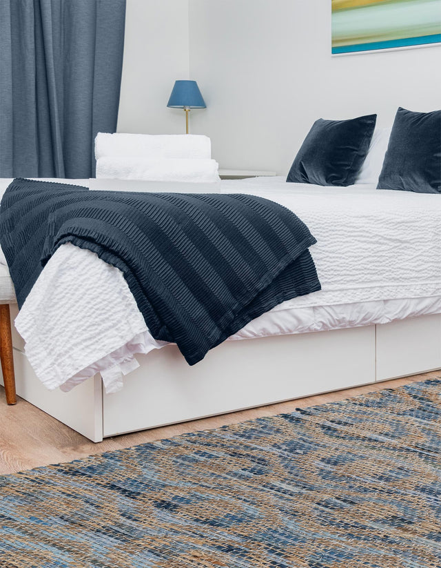 Navy Blue 3' x 10' Chindi Jute Runner Rug