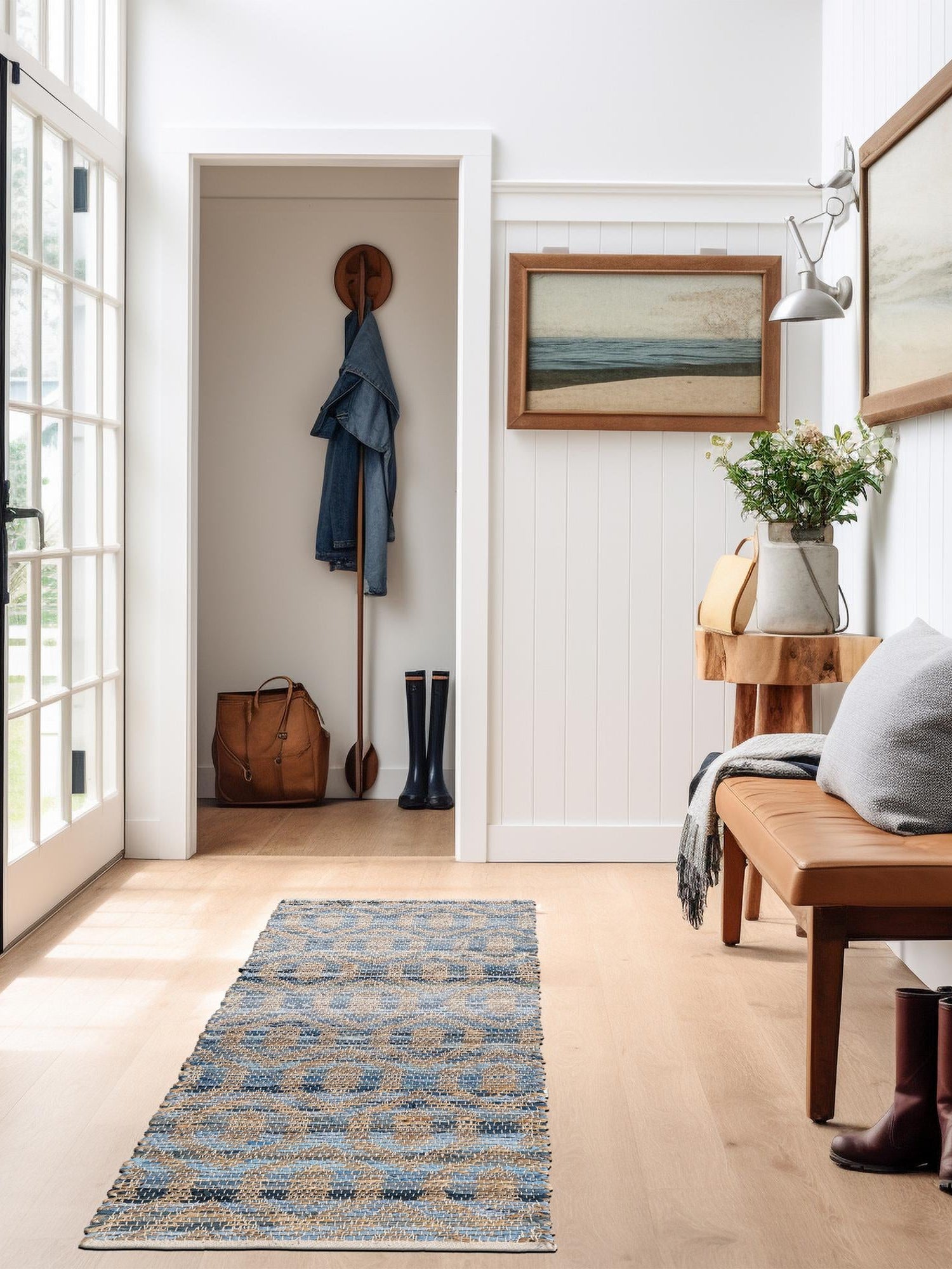 Navy Blue 2' 7 x 10' Chindi Jute Runner Area Rug Interior Design Home Decor Carpet Mat for Sale at Rug Engine