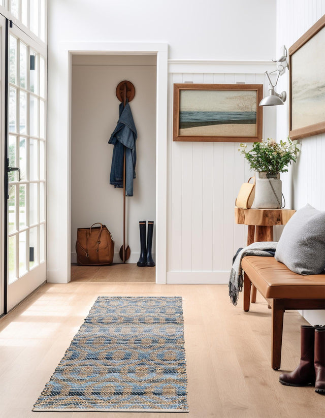 Navy Blue 3' x 10' Chindi Jute Runner Rug