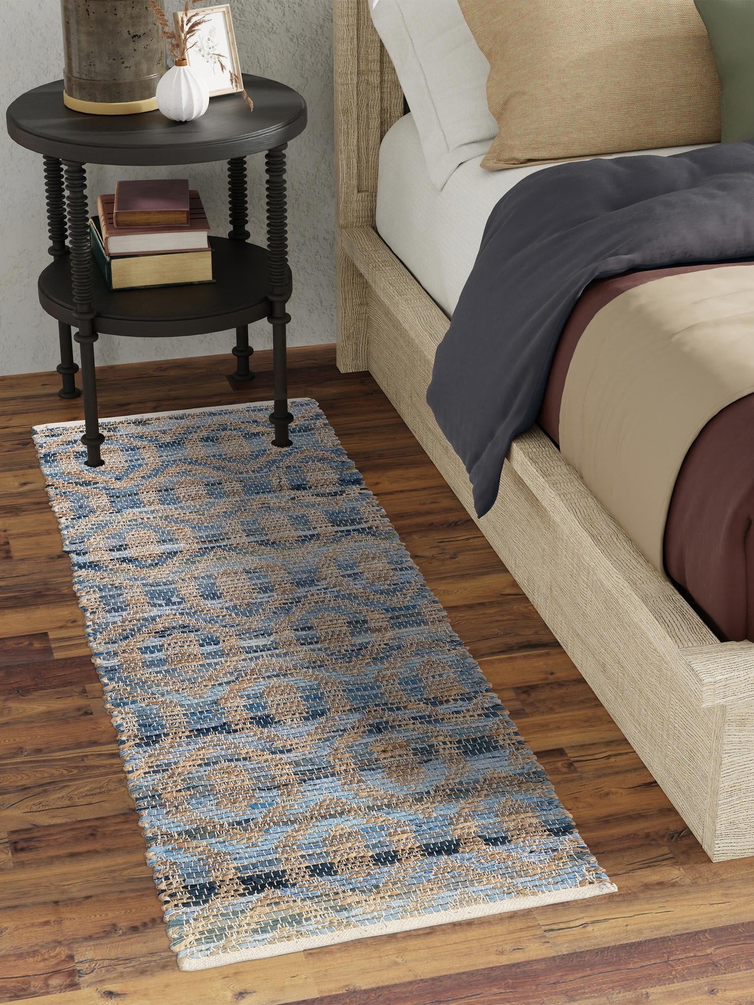 Navy Blue 2' 7 x 10' Chindi Jute Runner Area Rug Interior Design Home Decor Carpet Mat for Sale at Rug Engine