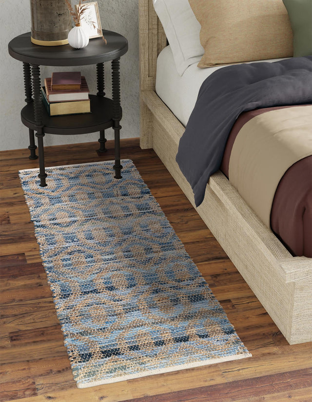 Navy Blue 3' x 10' Chindi Jute Runner Rug