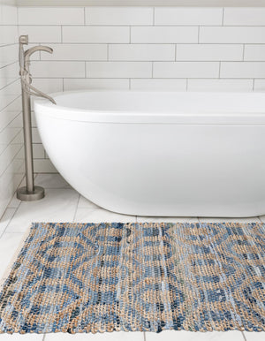 Navy Blue 3' x 10' Chindi Jute Runner Rug